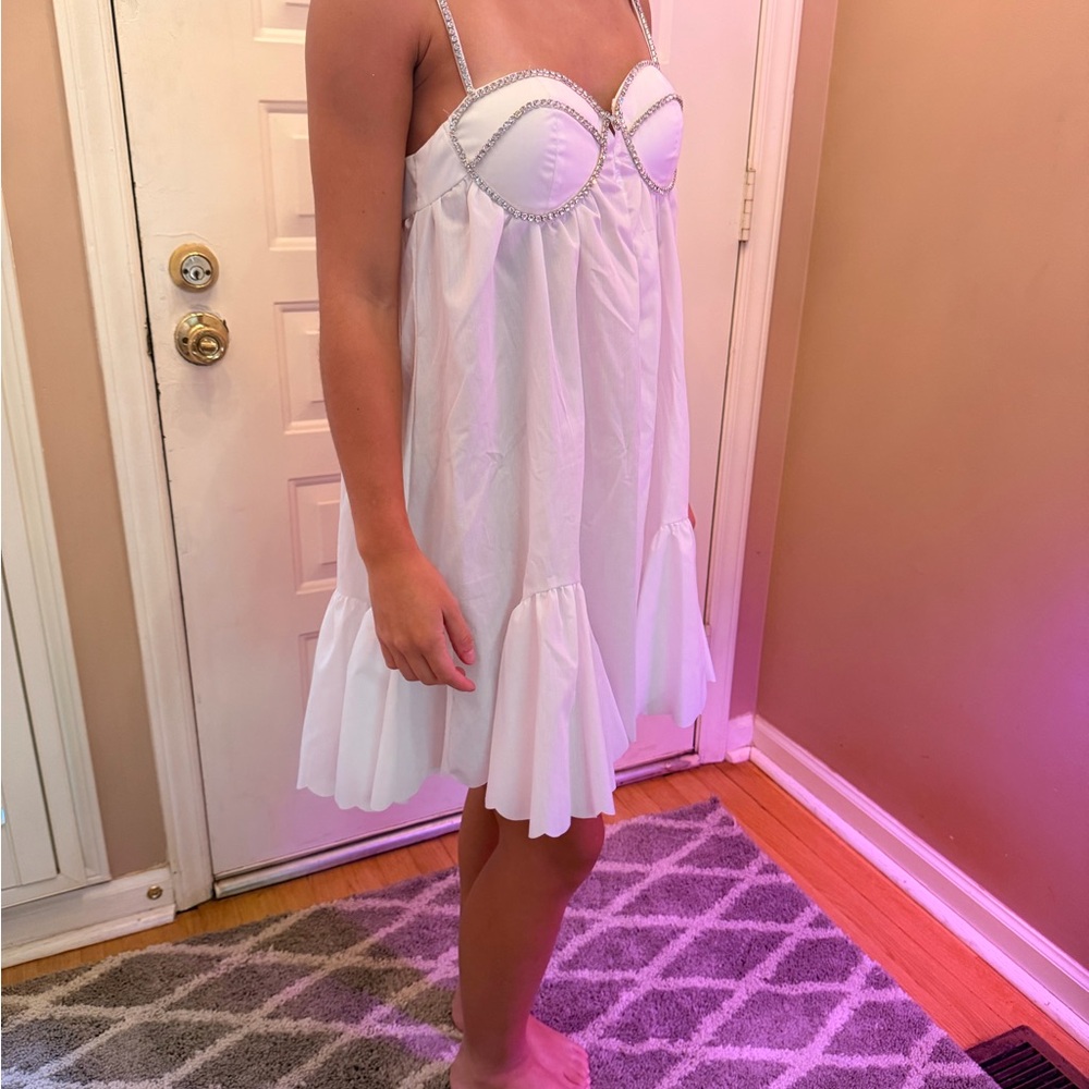 White Strapless Dress with Silver Accents